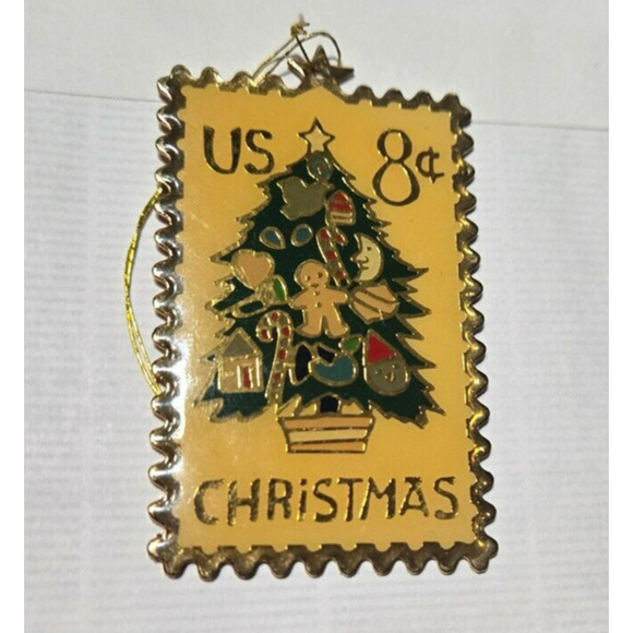 JG&A 8 CENTS Christmas Tree Stamp Ornament Enamel - Picture 1 of 2